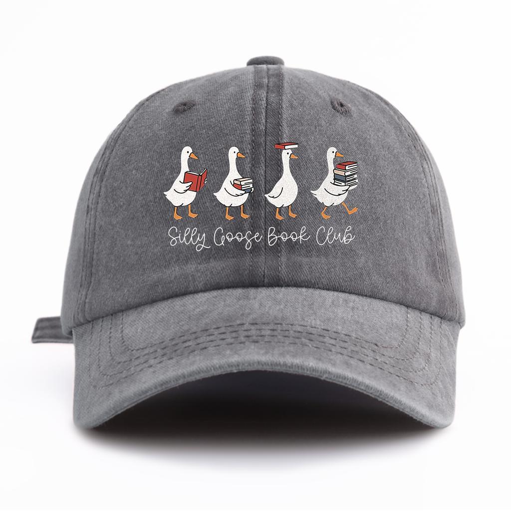 1pc SILLY GOOSE Print Washed Baseball Cap for Adults,Minimalist Retro Style Casual Soft Adjustable Dad Hat,Perfect As Gift