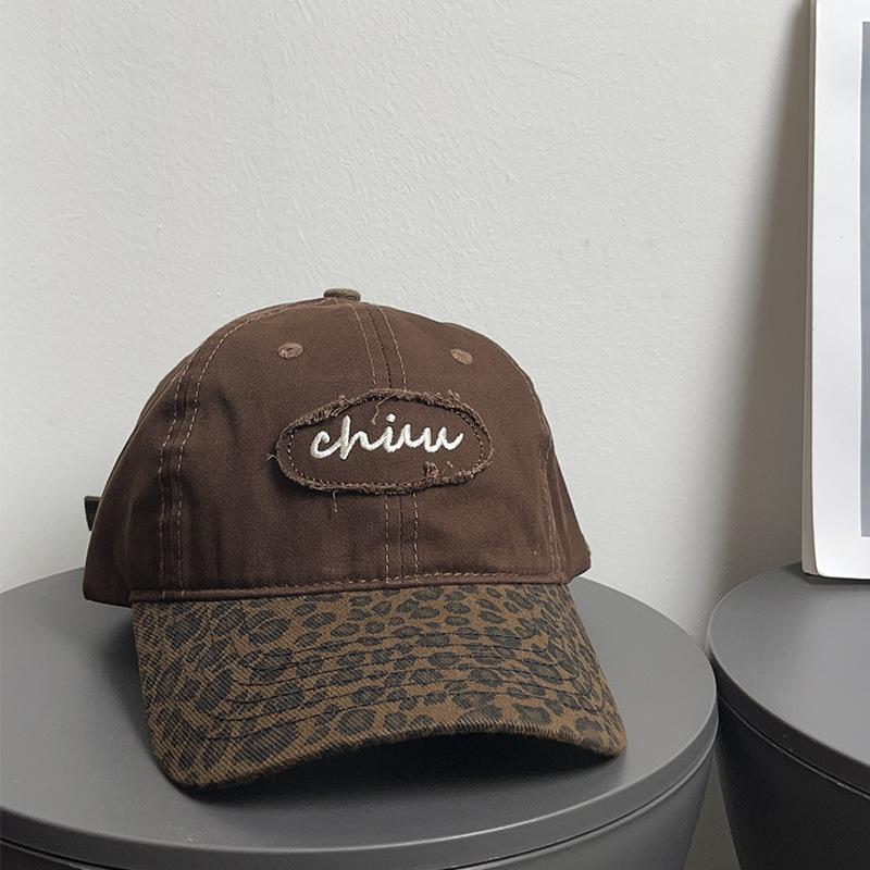 Korean Retro Hot Girl Leopard Print Baseball Hat Women American Versatile Sun Protection Color Blocking Face Showing Small Duckling Hat Men