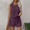 Women's Summer Solid Colour Vest Sleeveless Top Shorts Set