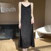 Elegant Solid Color Flower Acetate Satin V-Neck Spaghetti Strap Summer Dress for Women