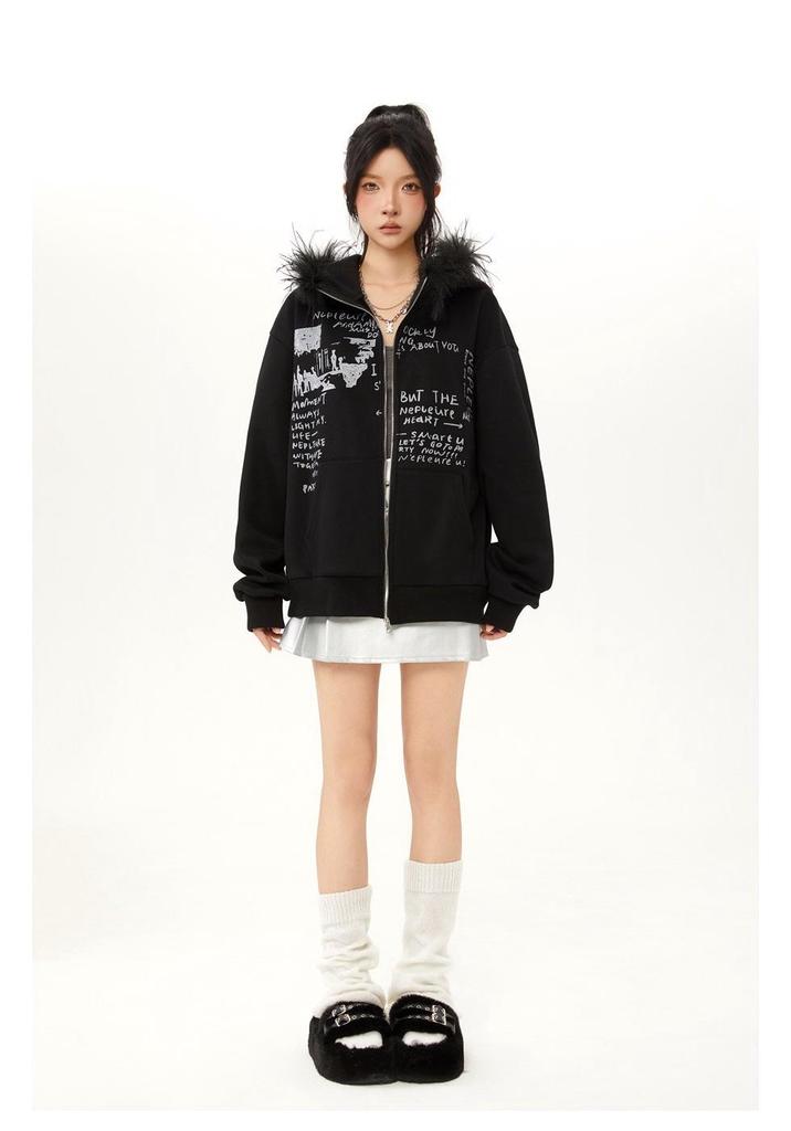 NEPLEURE Women's Casual Hooded Cardigan with Fur Collar