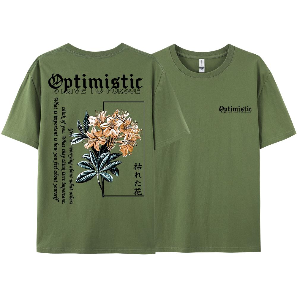 Optimistic Strive To Porsue Harajuku Flower Printing Men Women Tshirt Oversized Loose T Shirts Cotton Short Sleeve Hip Hop Tees
