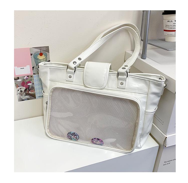 Japanese-Style Large Capacity Transparent PU Multi-Use Backpack, Crossbody & Handbag with Anime Badge