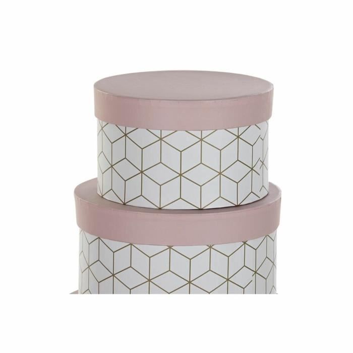 Jeu de boîtes de rangement empilables rond rose carton