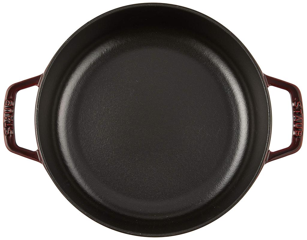 Staub Saute Pan Grenadine Red Two Hand Cast Enamel Pot Shallow Sukiyaki Compatible with IH Japanese Blaiser "Blazer 24cm" [Authorized Product]