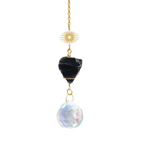 Crystal Sun Catchers for Windows, Colorful Healing Light Crystal Suncatcher, Prism Crystal Hanging Pendant with Chains, Gold-Plated Wind Chimes,