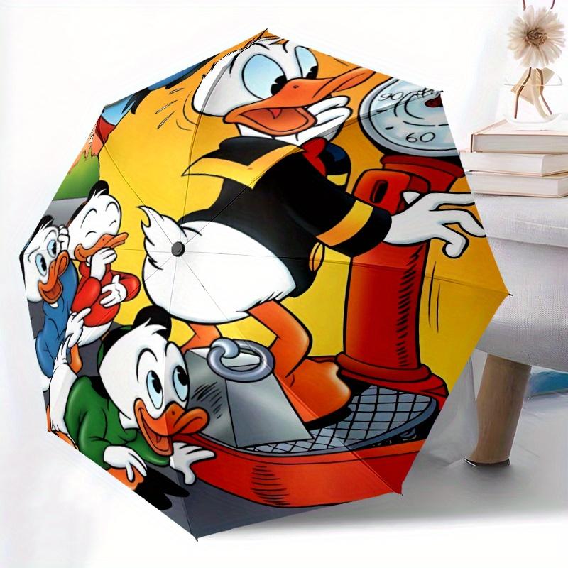 Weighing Donald Duck and Nephew Automatic 3-Fold Umbrella Design, Cute Cartoon Pattern, Portable Outdoor Umbrella, Perfect, Holiday Gift for