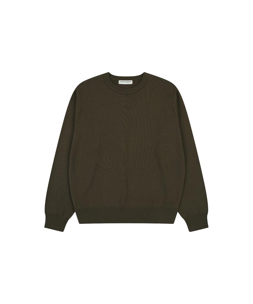 NOWANDTOMORROW Crew Neck Pullover Sweater [Deep Brown]