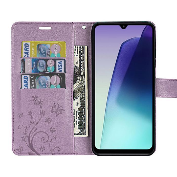 Coque pour Xiaomi Redmi 14C, Protection Rabat Cuir Synthétique Antichoc Violet Motif Papillon