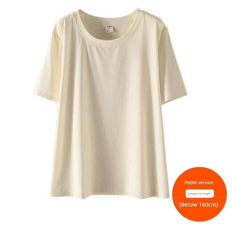 

Plus size women clothing [Cool Feeling Quick-Drying T-shirt] Three Clothes Length Summer Sports Leisure Sun Protection round Neck Short sleeve Top Light yellow (below 160cm) 7xl
