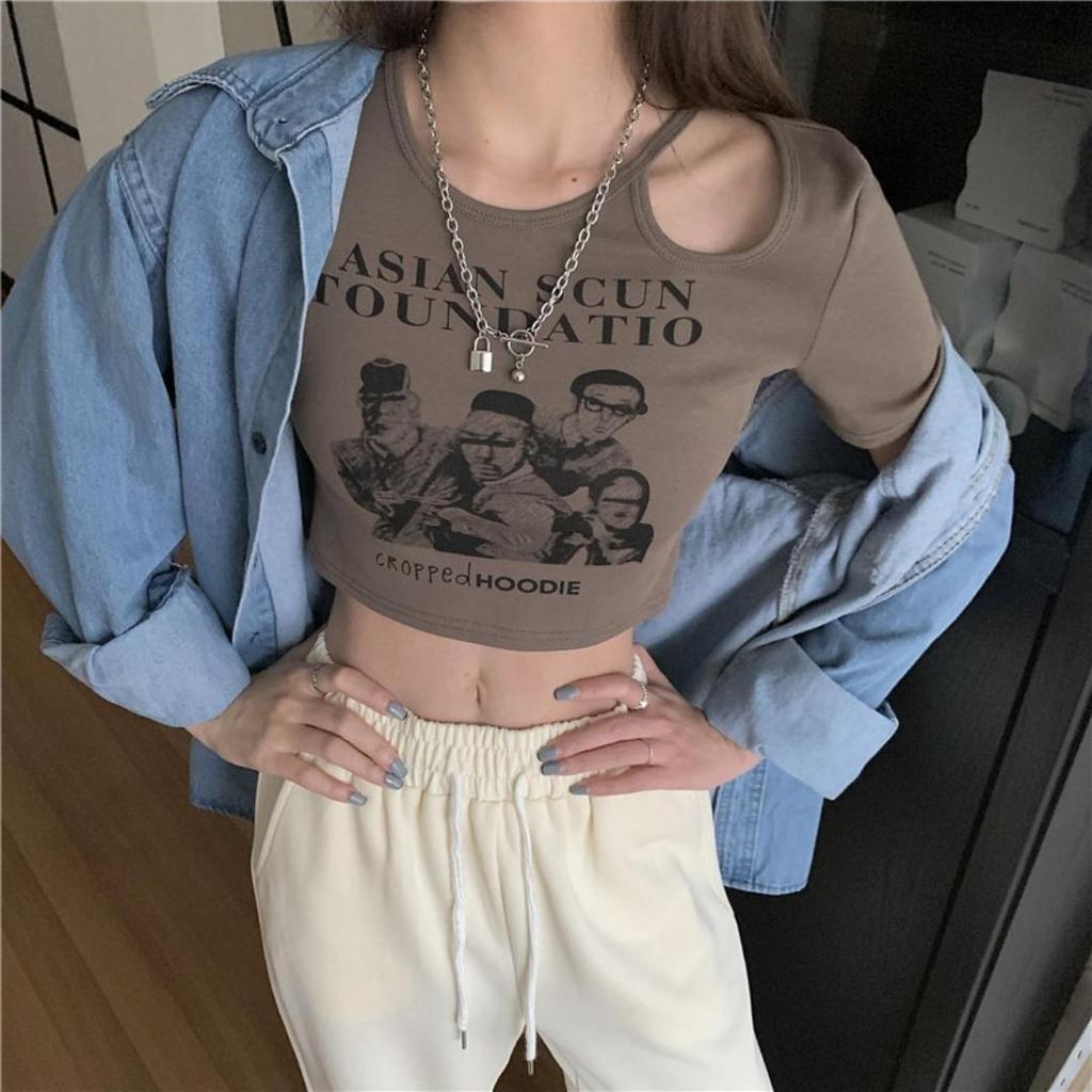 Print T Shirt Women Summer Short Sleeve Tee Fashion Hollow Out Tank Tops Casual Crop Top Female T-shirt