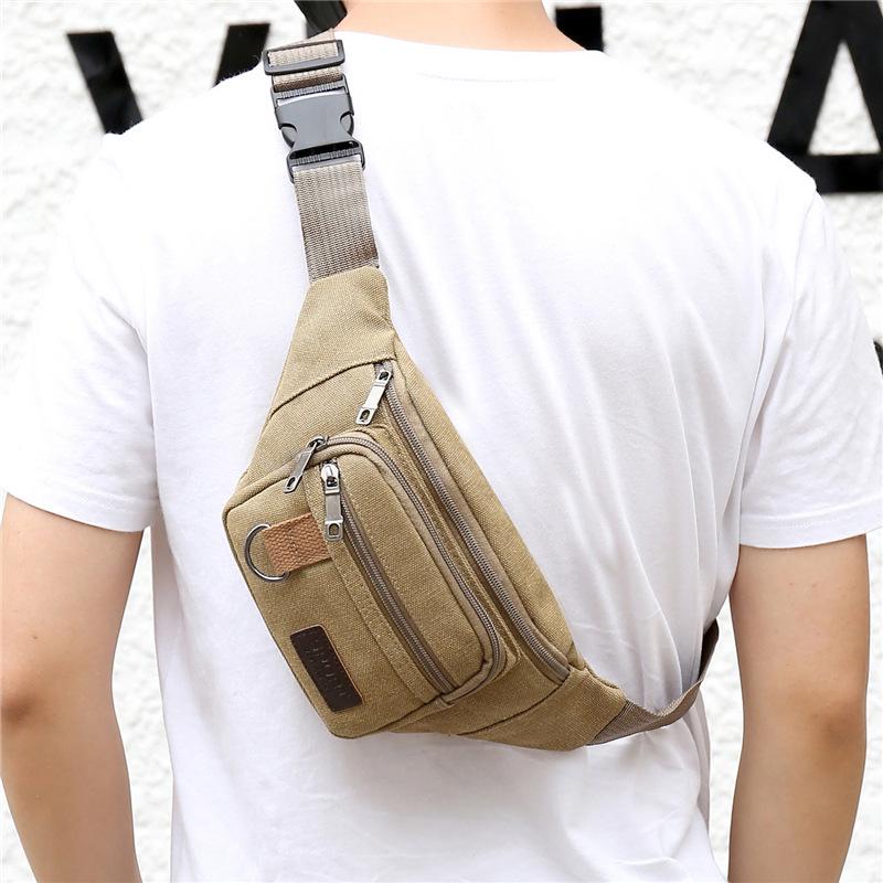 Unisex Durable Canvas Waist Bag: Versatile Crossbody for Work, Outdoor, & Business, with Compartments for Phone, Coins, & Cash.