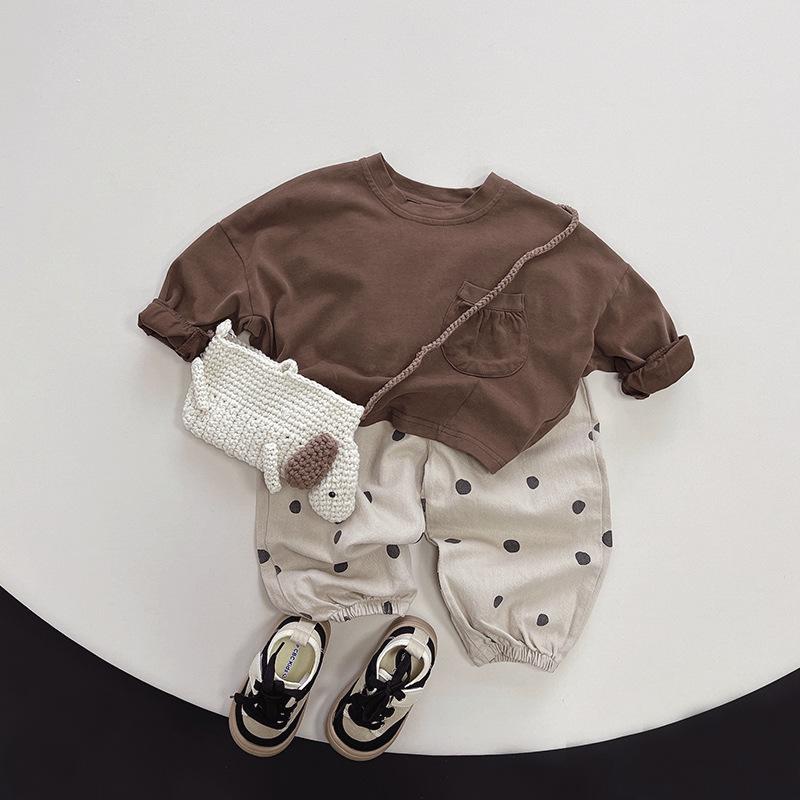 Korean Style Kids' Solid Long-Sleeve Top - Unisex Autumn T-Shirt for Toddlers