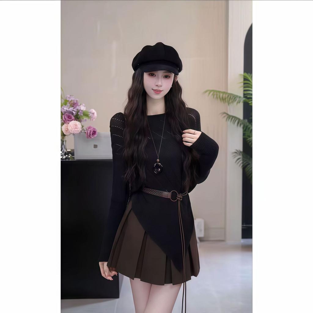 Lazy wind irregular hem hollow women's new Korean knitted top women