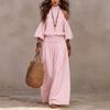 Damen schulterfreies Oberteil und Hose Set Lässig Elastische Taille Weite Hosen Boho Resort Kleidung Zweiteiliges Outfit