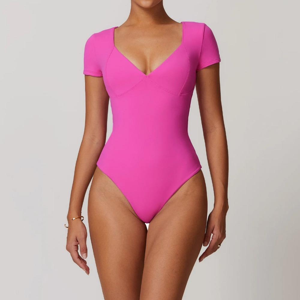 Women's Bodysuit Deep V Neck Short Sleeve Slim Fit Body Suits Casual Blouse Tops Elegant Bodysuits