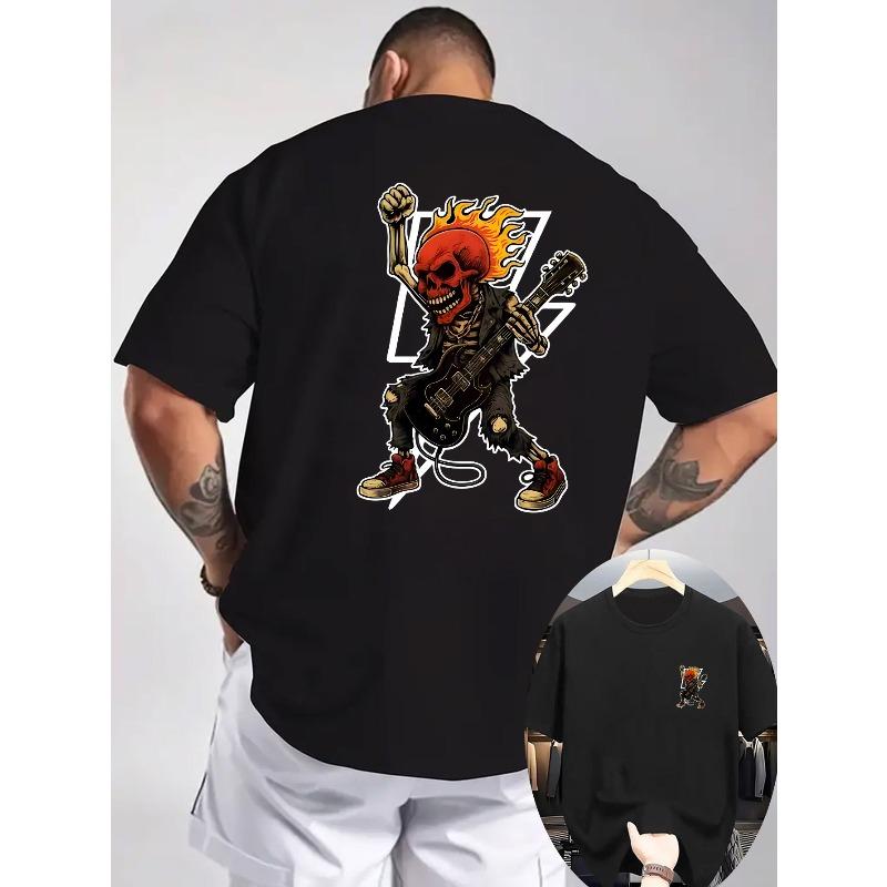 

European Size 2026 Summer New Men S Casual Short-Sleeve T-Shirt, Ribbed Round Neck Top, Print on Both Front And Back, Knitted Fabric S чёрный