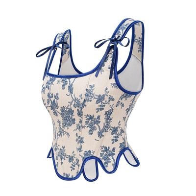 Womens Sexy Bustier Corset Top Eyelet Lace,up Floral Print Push Up Crop Tops Vintage Tank Top Party Clubwear Bodice