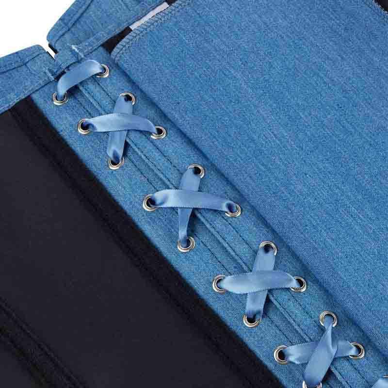 Womens Blue Spandex Corset Top With Single Row Buttons Shaping Bust Support Waist Cincher Everyday Wear
