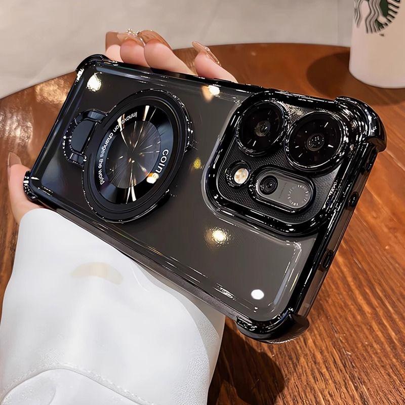 Case For OPPO Reno 14 Pro 14F 14FS 5G Bracket Magsafe  Transparent Plating Airbag Magnetic Cover For OPPO Reno 14 Shell