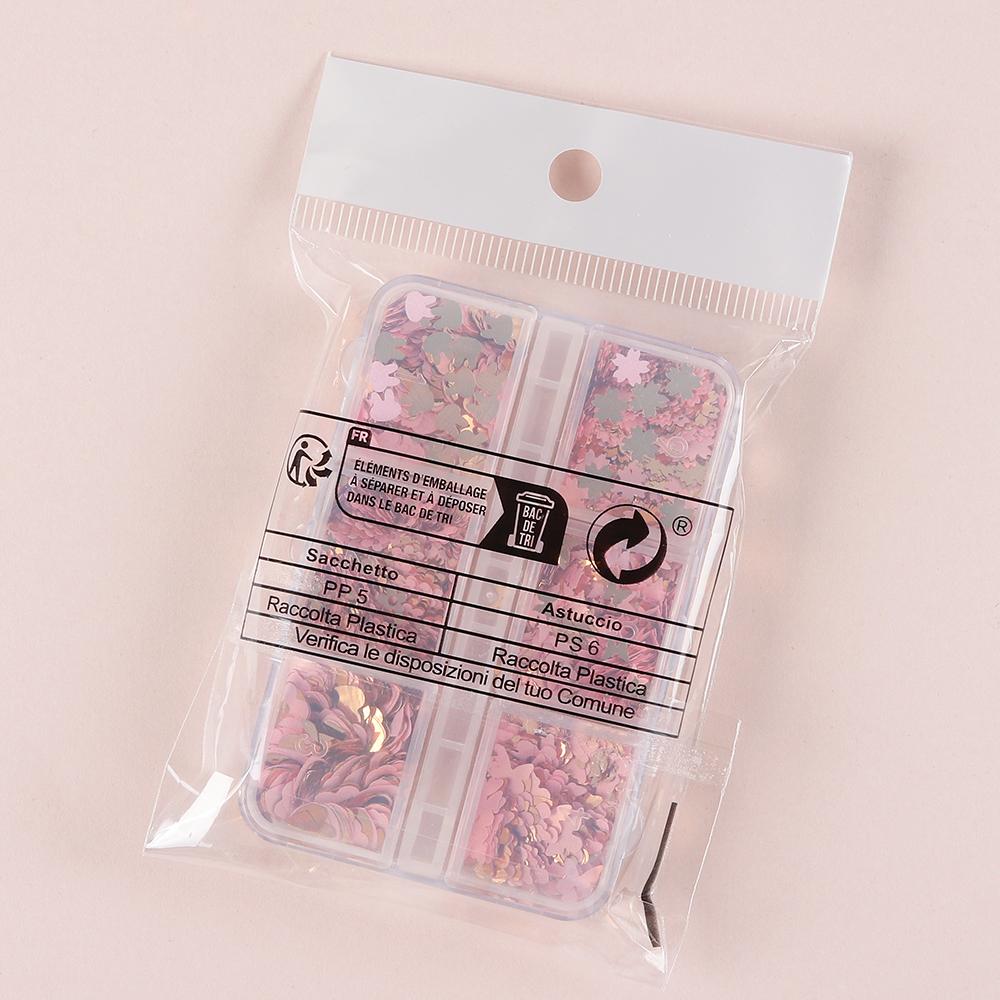 6 Gitter gemischte Formen Nail Art Pailletten dekorative rosa Blume Schmetterling Liebe Flocken Sommer Maniküre Design Zubehör