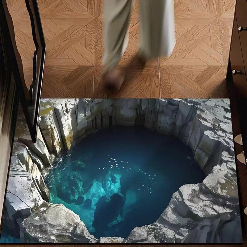 3D Vision Trap Doormat Entrance Door Rug Bathroom Door Waterproof Mat Anti-slip Floor Mat Washable Bedroom Decor Soft Carpet
