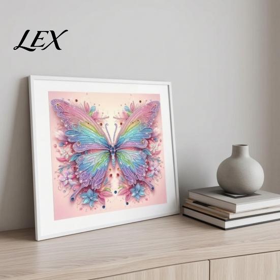 Home Wall Decoration Crafts Butterfly Faux Diamond Art Kit, Flower Peacock Hummingbird Pearl Stress Relief Activities 3D Sparkling Bead Painting Craft