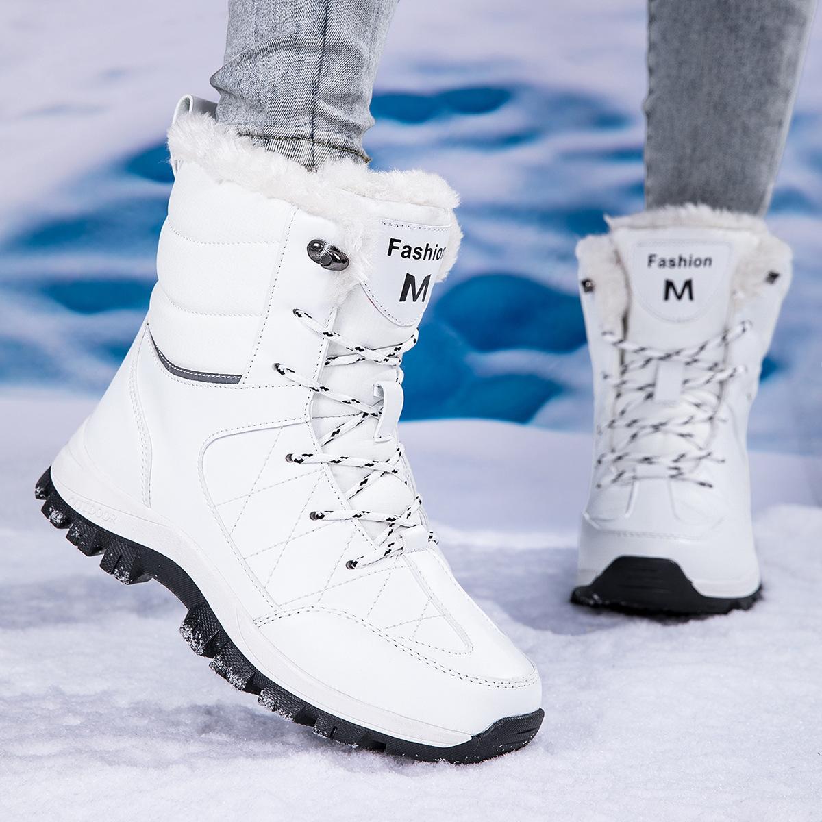 

New cotton boots snow boots winter high-top lace-up thick-soled waterproof outdoor off-road hiking shoes 35 белый