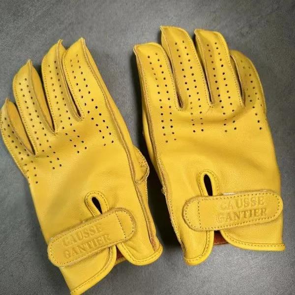 Men`s Breathable Cowhide Motorcycle Gloves Touchscreen
