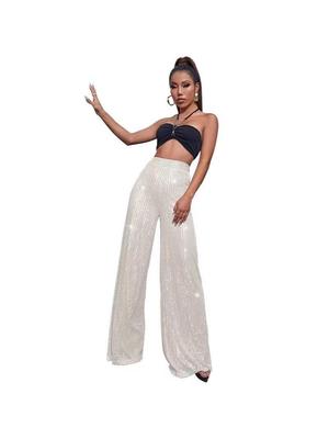 2025 Damen High-Waist Pailletten Weitbein Modehose