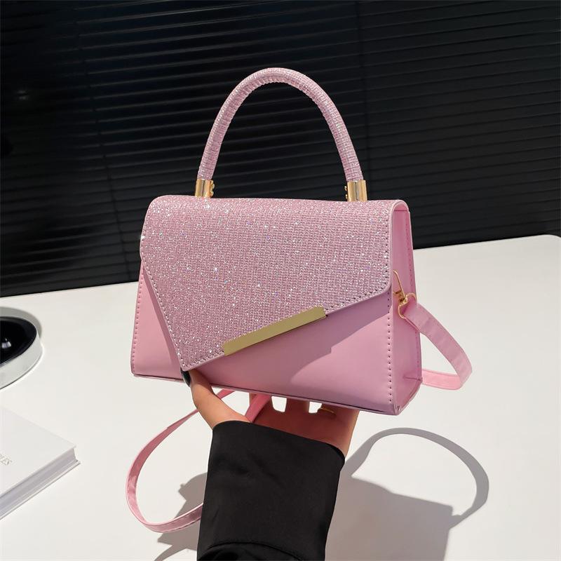 Women's Elegant Glitter Handbag, Flap Crossbody Satchel Purse with Gold Accent Detachable Strap for Party Wedding Shoulder Bags