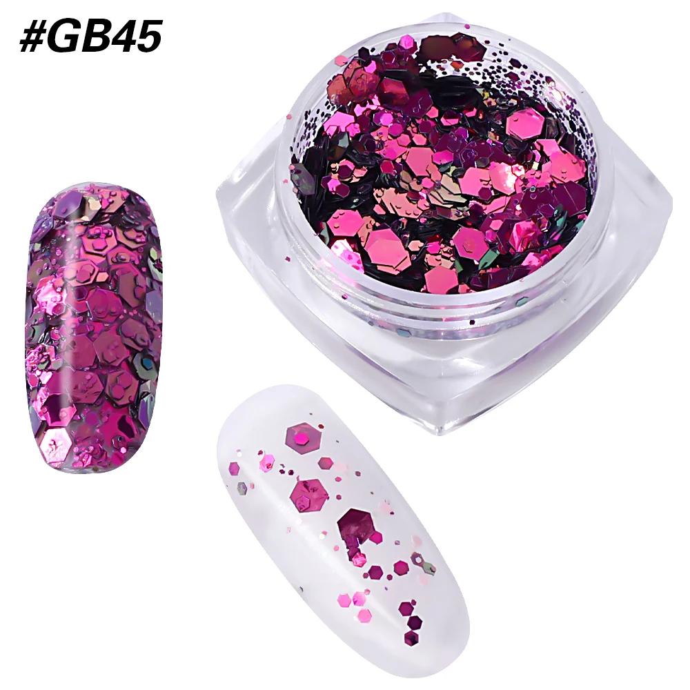 3D Glitzernde Nagelpailletten Laser Gemischtes Nagelglitzer Sechseckige Flocken Pulver Pailletten Schimmernde Bunte Nagel Flocken DIY Nageldekoration