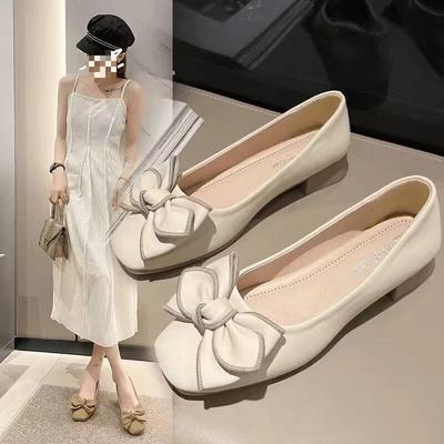 High-quality Soft-soled Single Shoes Women's Thick Heel New Versatile One-pedal Light-mouth Laden Shoes Bow Flat-soled Single Shoes