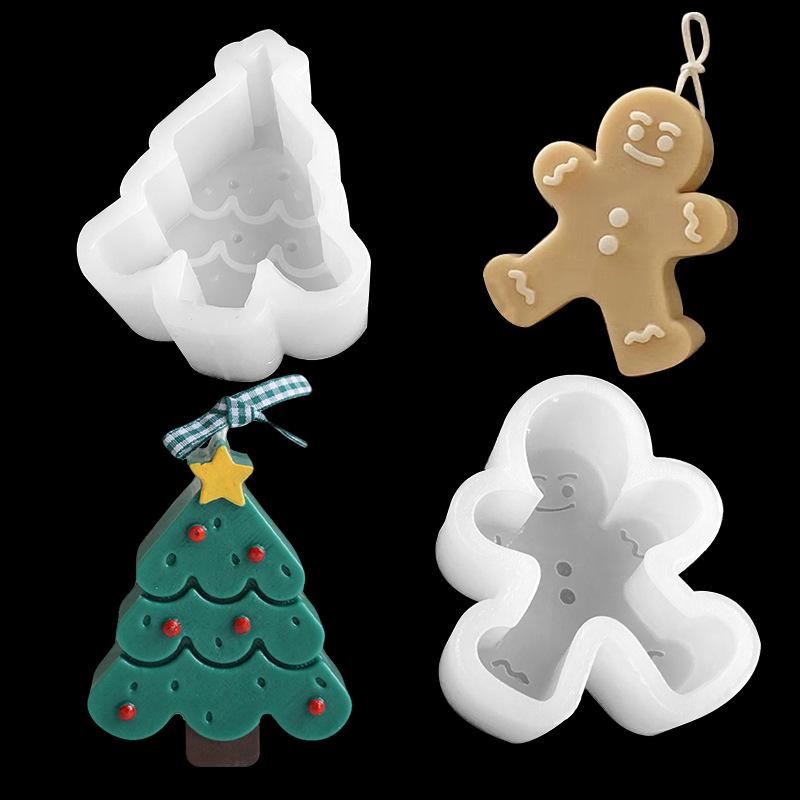 Christmas Tree Gingerbread Man Aromatherapy Plaster Candle Diffuser Stone Silicone Mold Baking Chocolate Cake Decor Making Mold