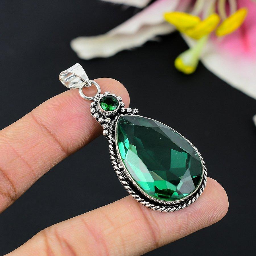 

Chrome Diopside Gemstone Handmade 925 Sterling Silver Jewelry Pendant 1.58 KG-160
