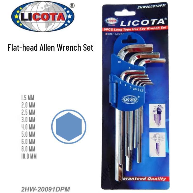 LICOTA/LIKEDA Metric 9-Piece Short/Long Flat Head Hex Socket Wrench Set Metric Short Flat Head 9-Piece Set