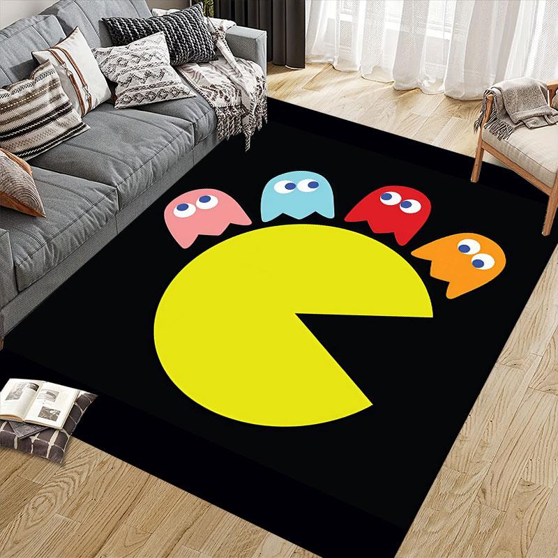 Pac‑Man Flannel Printed Carpet, Home Sofa Decoration for Living Room & Bedroom, Non‑Slip Play Flannel Floor Mat for Game Room
