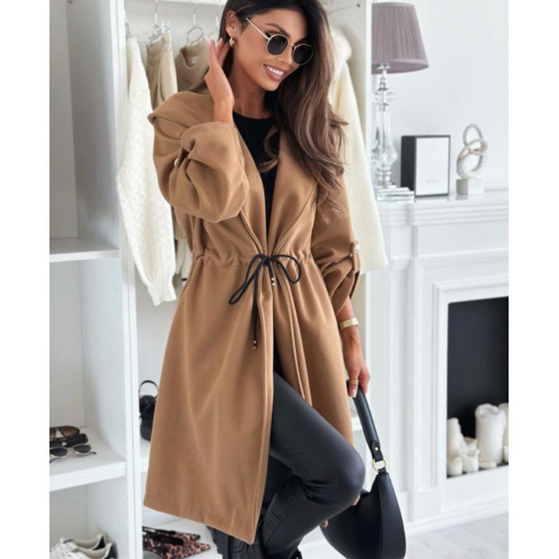 New Autumn Long Sleeve Casual Woolen Coats Women Winter Outwears Plus Size Jacket Women Fashion Solid Warm Drawstring Loose Jackets Coat 24996