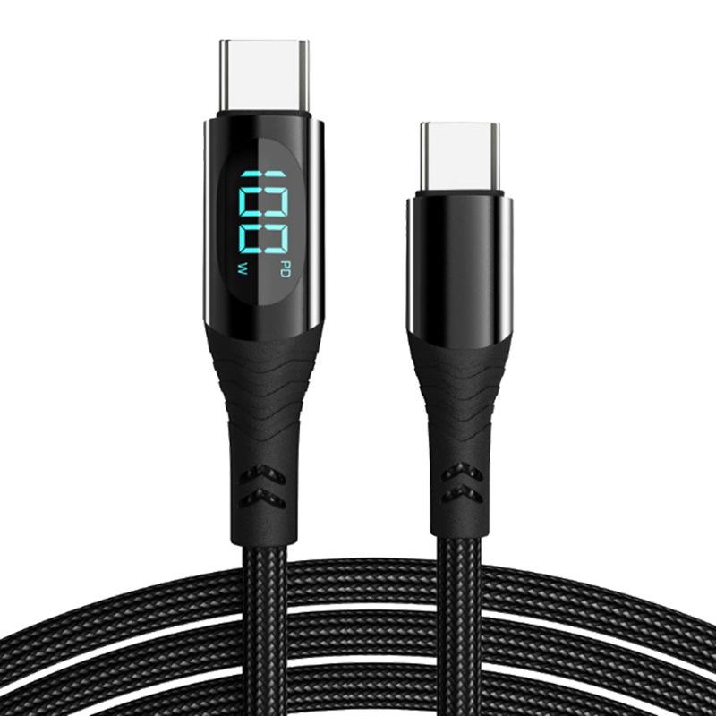 240W Fast Charge Type-C Data Cable: Intelligent Display, 100W Charging, Compatible with Mobile Phones, Braided Design, Apple 27W Ready.