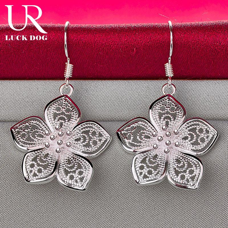 Pendientes piercing con colgante de flor y estrella de plata de ley 925, joyería de boda de moda