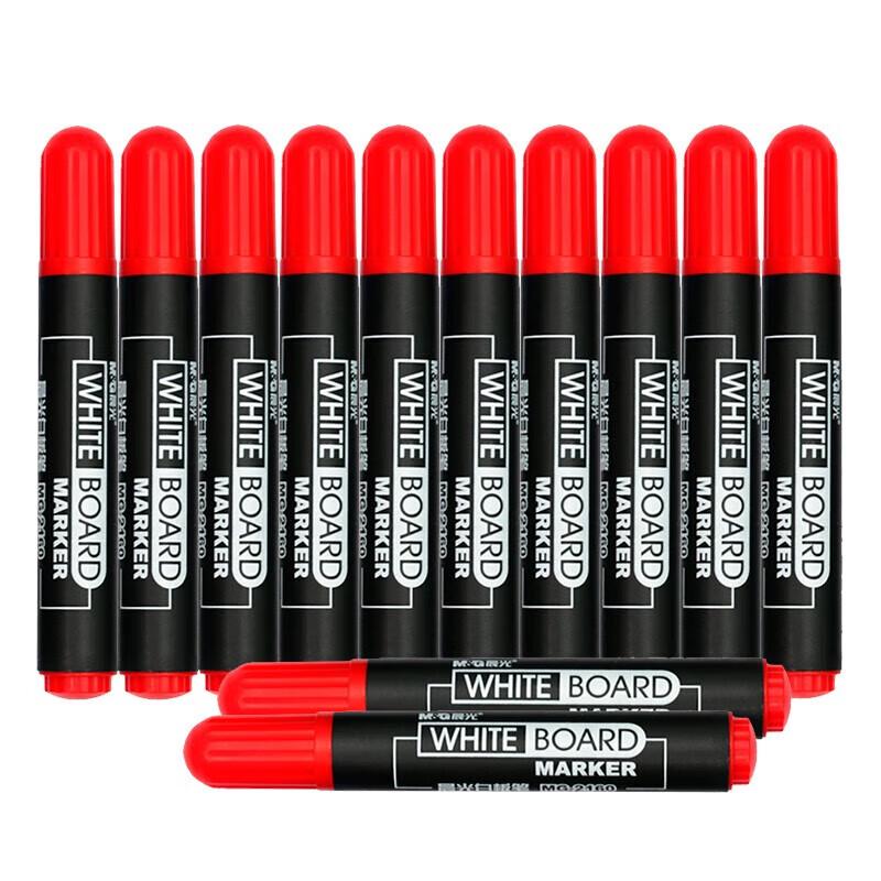 M&G Red Erasable Whiteboard Marker Pens, 12-Pack