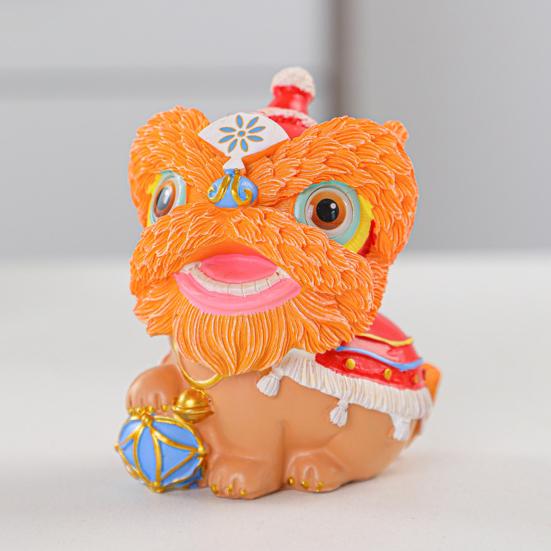 Chinese Style Lion Figurine Cartoon Guardian Lion Resin Statue Home Office Feng Shui Decoration Ornament Holiday Housewarming Gift