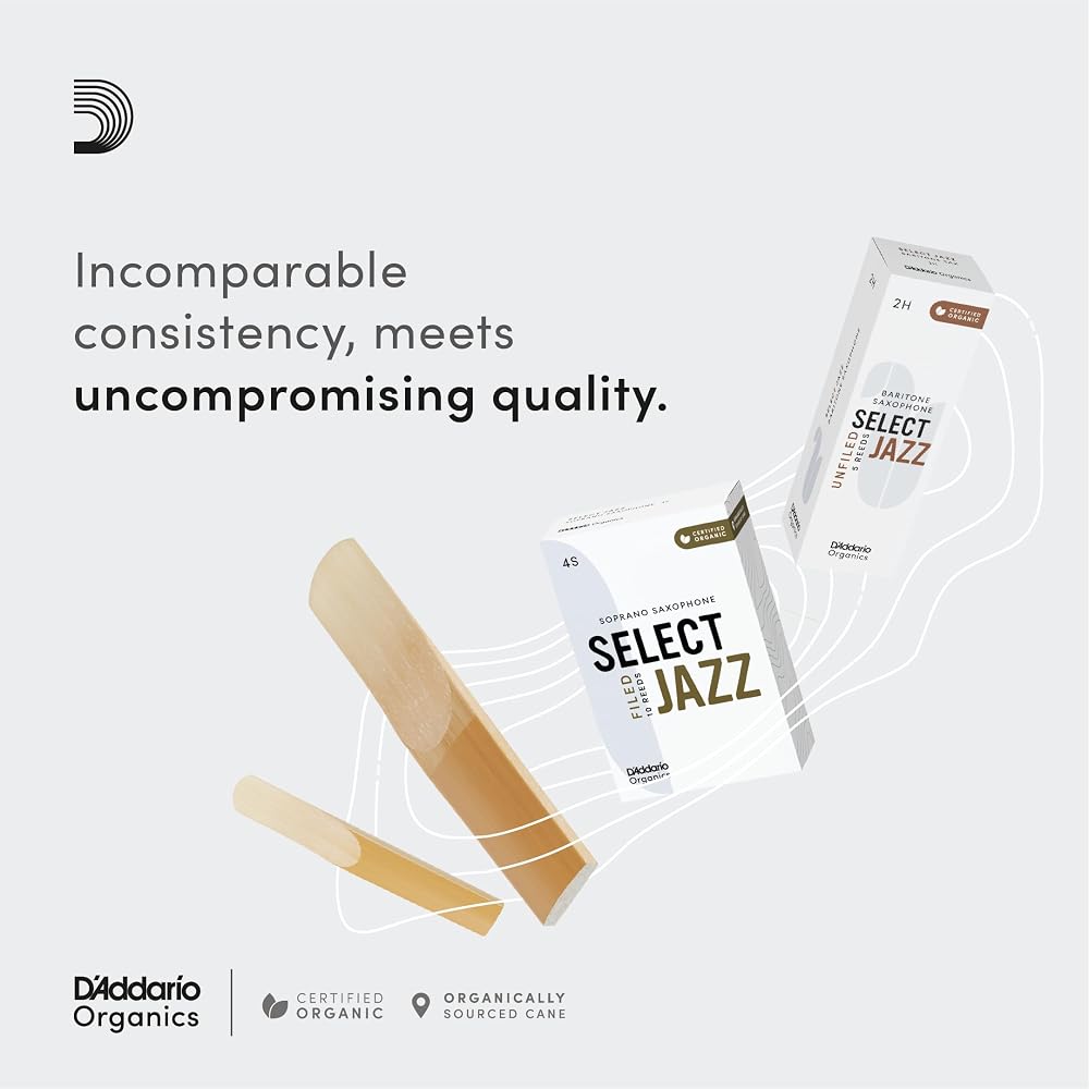 D'Addario WoodWinds D'Addario Reeds for Alto Saxophone, USDA Organic Certified, SELECT JAZZ UNFIL...