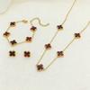 3PCS Double-sided Fritillary Titanium Steel Four-leaf Clover Five-flower Bracelet, Five-flower Necklace & Earring Set Gift