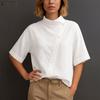 Blusa Casual para Mujer con Cuello Alto, Holgada, Color Sólido, Manga Media