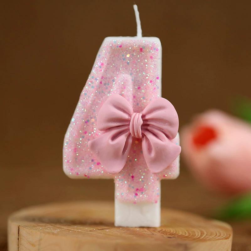 Number Cake Candle Pink Glitter Birthday Candle 1 2 3 4 5 6 7 8 9 3D Number Candle Cake Topper Birthday Party Cake Decor