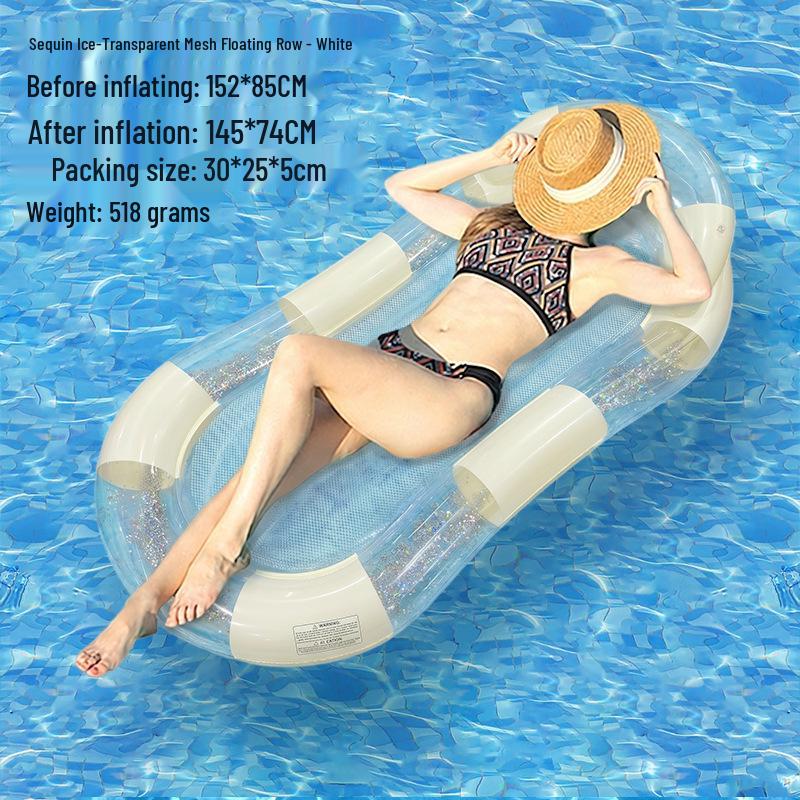 Glitter Stripe Inflatable Pool Float - Single Person with Thickened PVC & Transparent Mesh