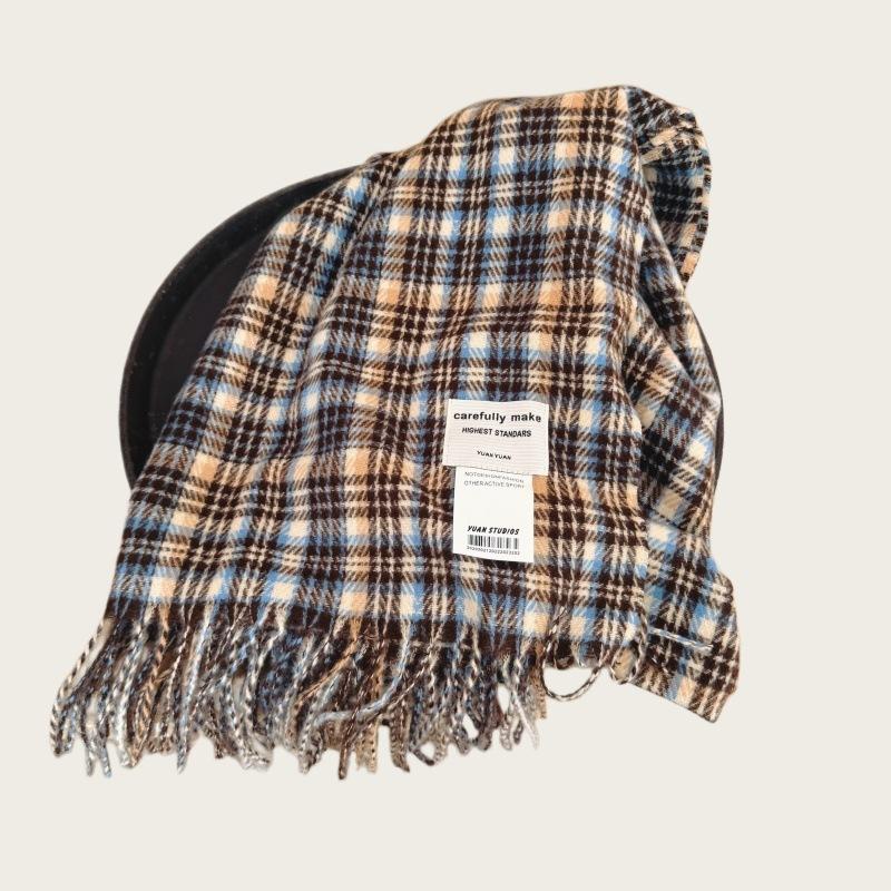 New scarf female autumn and winter plaid Internet celebrity fringed imitation cashmere scarf couple plaid shawl scarf