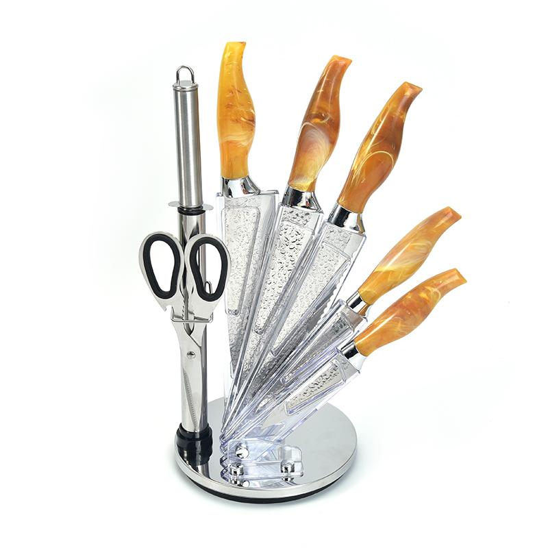 Kitchen Chef s Knife Set with Stand 7-Piece Kitchen Knife Set Best With Cutlery & Knife Sharpener Steel 8 inch