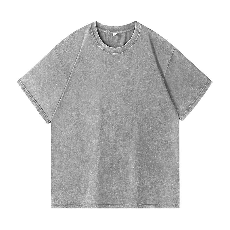 Men's American Retro Streetwear T-Shirt - Oversized Vintage Washed Cotton Tee Heavyweight Short Sleeve Summer Casual Style